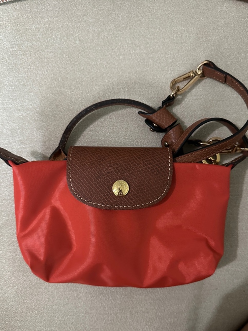 Longchamp Red Nylon Crossbody with Brown Leather Trim